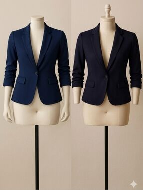 Set of 2 | Tailored Ruched-Sleeve Blazers - Navy & Deep Purple